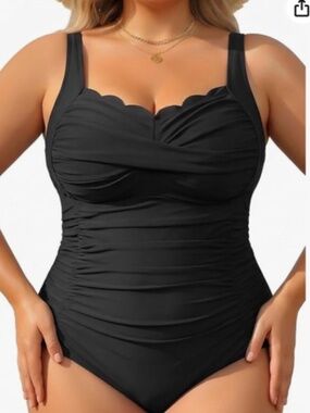 Aqua Eve Black Retro One Piece Full Coverage Tummy Control Swimsuit Size 22W